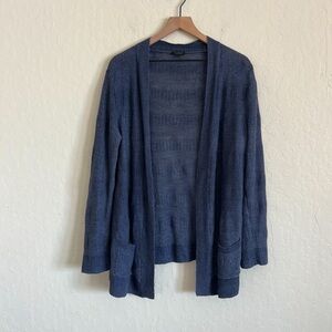 Talbots 100% Linen Long Sleeve Open Front Open Knit Longline Cardigan Sweater L